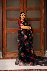 floral organza saree